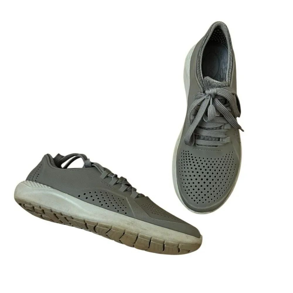Crocs Sneakers LiteRide Pacer Lace Up Shoes Gray Vented Holes Men’s Size 8